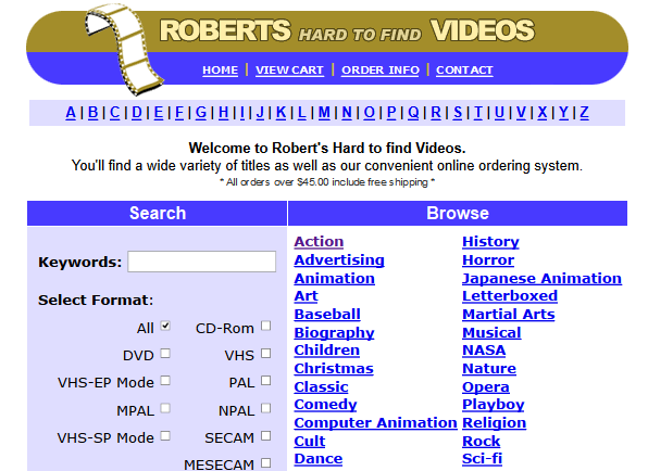 VHS on Robert's Hard to Find Videos